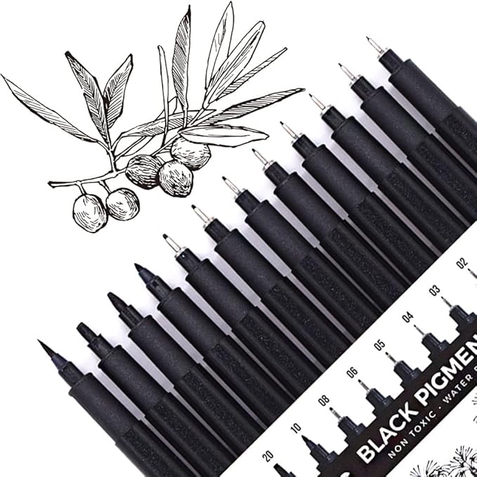 YISAN Micro Black Drawing Pens Art Fineliner Ink Pens,Set of 12 Technical Drawing pen,Manga Markers for Sketching Technical,70337