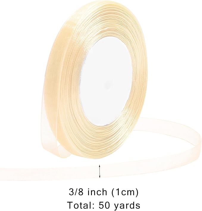 Ivory Ribbon for Gift Wrapping 3/8 inch Sheer Organza Ribbon for Flower Bouquet Tulle Chiffon Ribbons for Wedding Invitations Christmas Halloween Decorations Crafts 50 Yards