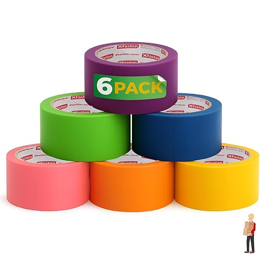 XFasten Rainbow Colored Duct Tape Heavy Duty 6-Pack 15 Yards x 2 Inch, Colored Duct Tape Variety Pack Bulk, Waterproof, Vibrant Colors, Easy Tear, Writable, Clean Removal for Crafts, Labeling, Packing