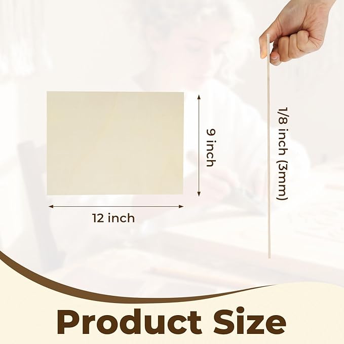 12 Pack Basswood Sheets 9"x12"x1/8", 3mm Basswood for Laser Cutting, Wood for Laser Cutting and Engraving, Laser Engraver Blanks, DIY Architectural Models Making, Wood Engraving