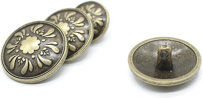 Bronze Metal Shank Buttons - 12 Pcs - 3 Size Options - Floral Round Metal Shank Buttons for Men Women Blazer Coat Uniform Shirt Suit and Jacket Sewing Craft DIY N17801