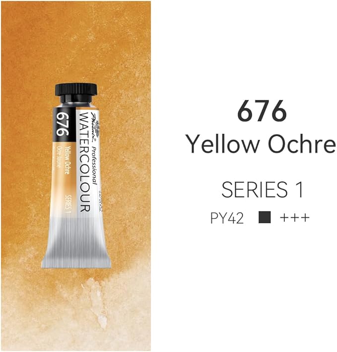 PHOENIX Professional Watercolor Paint Single Tube - 0.47 Fl Oz / 14ml - Yellow Ochre