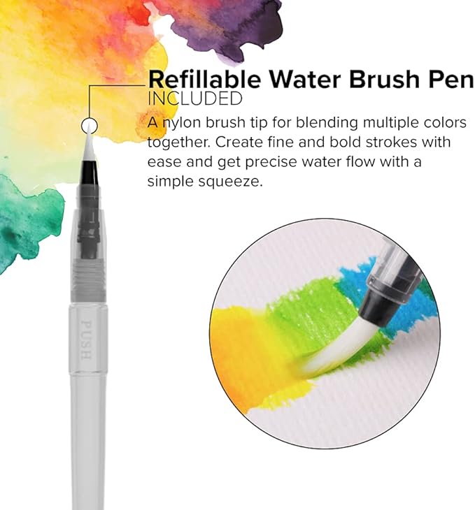 GenCrafts Watercolor Brush Pens - Real Brush Tips - No Mess Storage Case - Washable Nontoxic Markers - Portable Painting
