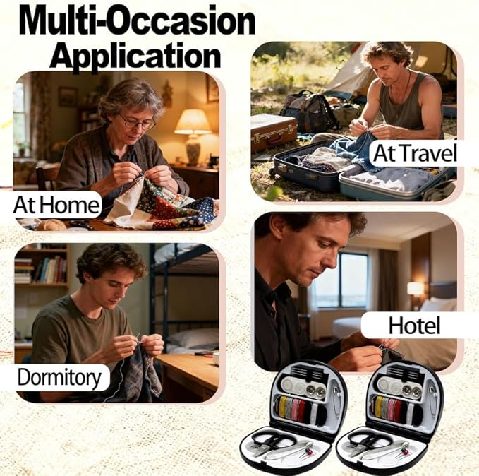 Reroon 2 Pack Mini Travel Sewing Kit for Adult & Kid | Portable Sewing Box Kit Bulk | Small Emergency Repair Set with Thread Scissors Needle for Travel, Beginner DIY Handcraft | Black