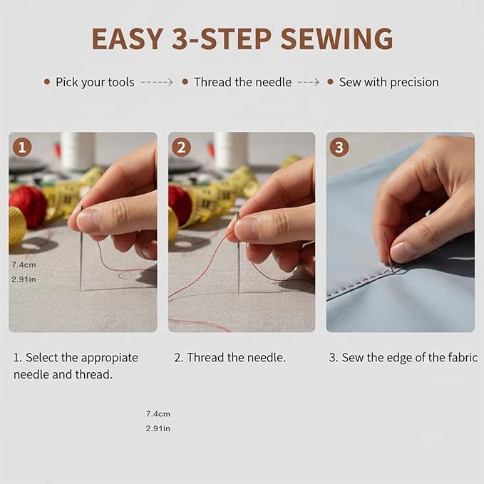 50 Pcs Big Eye Steel Sewing Needles Kit with Multicolor Threads, Needle Case, Scissors & Accessories for Beginners & Professionals