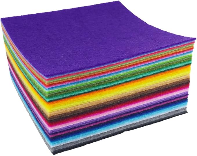 flic-flac 44PCS 6 x 6 inches (15 x 15cm) Assorted Color Felt Fabric Sheets Patchwork Sewing DIY Craft 1mm Thick … (15cm * 15cm, 44pcs)