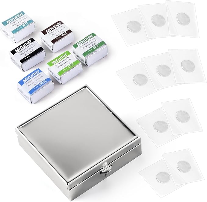 Mini Portable Handmade Artist Watercolor Paint Travel Metallic Box Set with 6 Solid Watercolor Half Pans (Each Capacity Approx 1.5ml).Mix Color 10