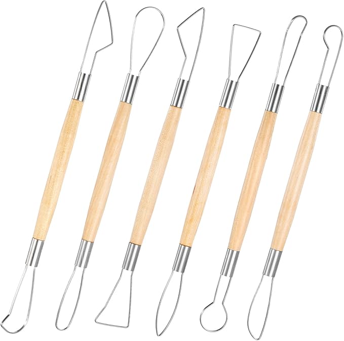 6 Pcs Clay Sculpting Tools Double-Sided Pottery Trimming Tool Wooden Handle Clay Carving Tools Pottery Trimming Tool Wire Loop Sculpture Set for Ceramic Carving