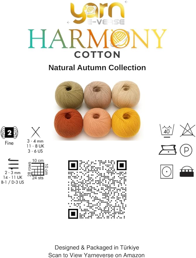 Harmony Cotton Yarn by Yarneverse – 6-Pack Soft Fine Weight (#2) 60% Cotton / 40% Acrylic (50g / 165m Each – Total 300g / 990m) (6, Natural Autumn Collection)