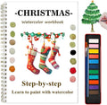 Watercolor Workbooks with Sketches, Beginner Friendly Water Coloring Book Watercolor Paint Set Art Crafts Painting Kit Gift for Adults, Any Level Artist (Christmas, with Paint Set)