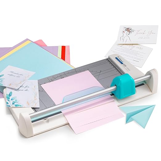4-in-1 Portable Rotary Paper Cutter for Crafting, 12 Inch Cutting Length with Straight, Perforating, Wavy& Folding, Multifunctional Rotary Paper Trimmer for Cardstock, Craft Paper and Photos