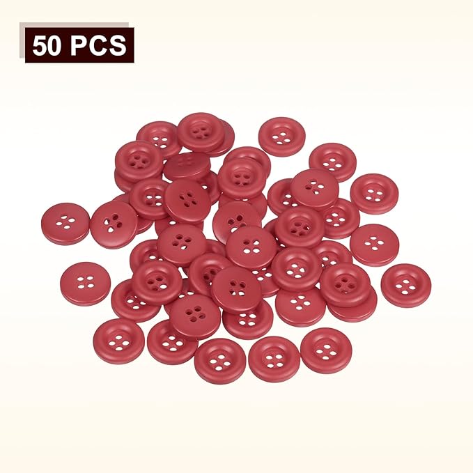 HARFINGTON 50pcs Sewing Button 18mm (11/16 Inch) 4 Holes Resin Thickened Round Crafting Replacement Buttons for Clothing DIY Crafts Decoration, Bright Red