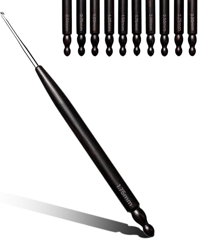 Hssugi Crochet Hooks, 1.75mm Small Crochet Hooks for Arthritic Hands with Wooden Handle, Ergonomic Lace Crochet Needles for Thread Embroidery Knitting Weaving Tool