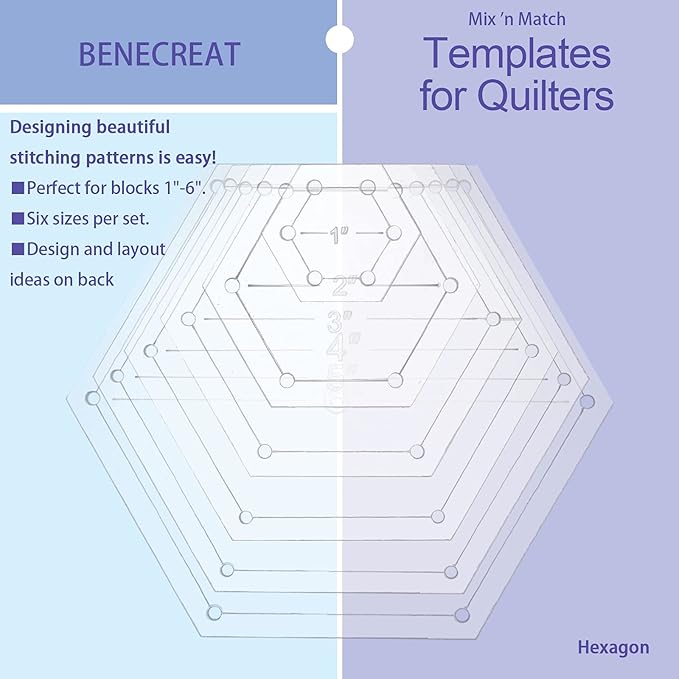 BENECREAT 6Pcs Mixed Sizes Hexagon Quilting Template Transparent Pressure Plate(Hole: 3mm) with 6 Mixed Size