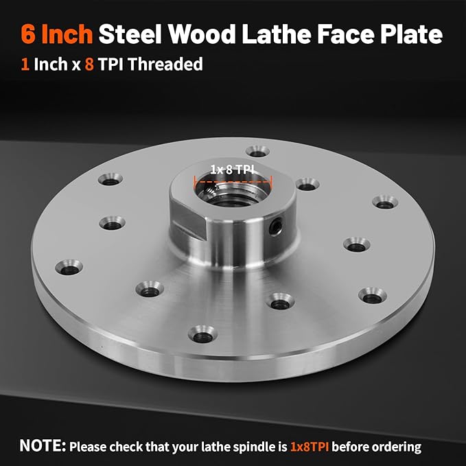 6" Steel Wood Lathe Faceplate,Faceplate for Wood Lathe,Lathe Face Plate Fit for 1" x 8TPI Spindle with Screwchuck