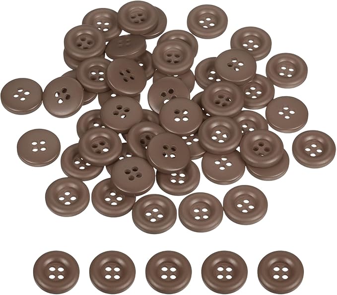 HARFINGTON 50pcs Sewing Button 18mm (11/16 Inch) 4 Holes Resin Thickened Round Crafting Replacement Buttons for Clothing DIY Crafts Decoration, Dark Brown