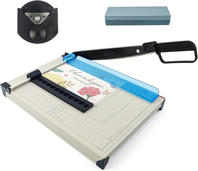 12" Guillotine Paper Cutter,Steel Blade Guillotine Paper Cutter with Corner Rounder ＆ Whetstone,Heavy Duty 15-Sheet Capacity Trimmer for Cardstock,Photos,Coupon,Label and Scrapbooking Craft