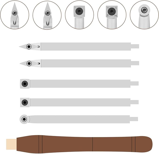5-Pieces Carbide Tipped Woodturning Tools Lathe Chisel Set with Stainless Steel Blade, Wooden Box