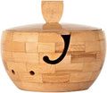 Wooden Large Yarn Bowl with Lid (7.5x4.5) – Yarn Holder with Cover for Crocheting & Knitting – Crochet Bowl with Handle & Hooks – Christmas Gift for Crafters