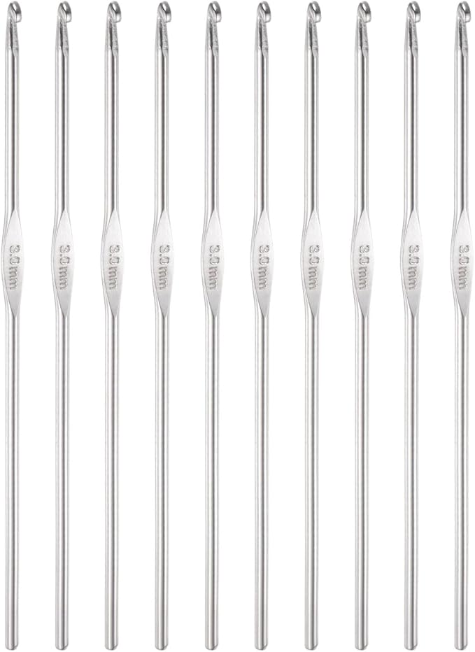 uxcell Stainless Steel Crochet Hook 3mm Knitting Needles for DIY Craft Yarn 10Pcs