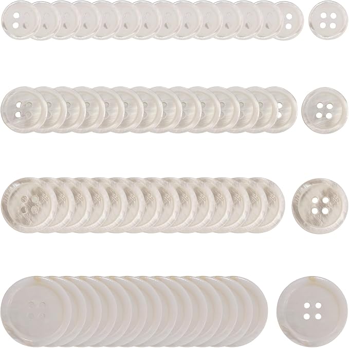 60 Pcs White Genuine Mother of Pearl Buttons 10/15/20/25mm 4 Sizes (15pcs Each) - Premium Quality Natural Shell Buttons for Sewing, Crafting, Clothing Design - Tailors & DIY Enthusiasts