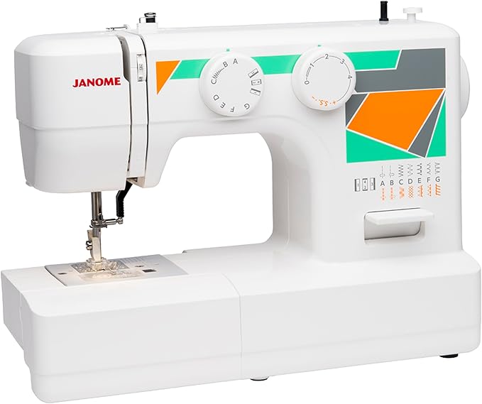 Janome MOD-15 Easy-to-Use Sewing Machine with 15 Stitches, Adjustable Stitch Length and 5-Piece Feed Dogs