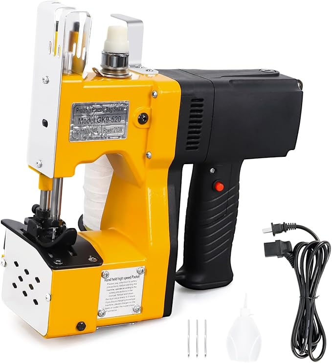 Portable Bag Sewing machine 210W Bag Closer Bag Closing Machine Bag Stitching Machine Industrial Sewing Machine Bag Stitcher for Sack Woven, burlap bags, Kraft Paper Bag Sealing