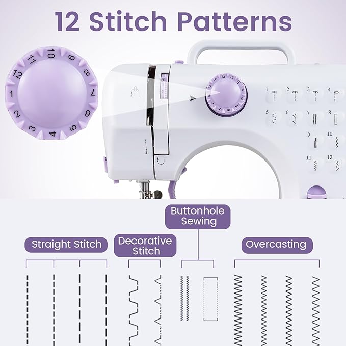 COSTWAY Sewing Machine for Beginner, Portable Mini Electric Sewing Machine with 12 Built-in Stitches, Accessory Kit, LED Light, 2 Speeds & Foot Pedal, Storage Drawer, Ideal for Home DIY Projects