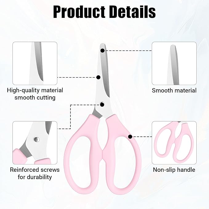 Pink Scissors, 5" Stainless Steel Blade with Acrylic Handle All Purpose Scissors Stationery Paper Cutting Tool for Office, Home (Pink)