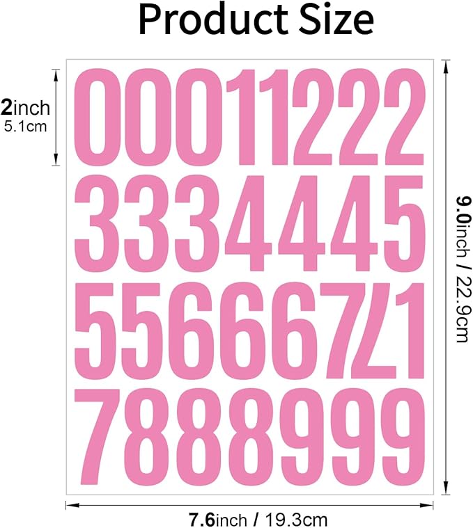 10 Sheets Vinyl Mailbox Number Stickers - Self-Adhesive Address Labels for Cars, House Doors, Windows & Metal Mailboxes (Pink, 2 inch)