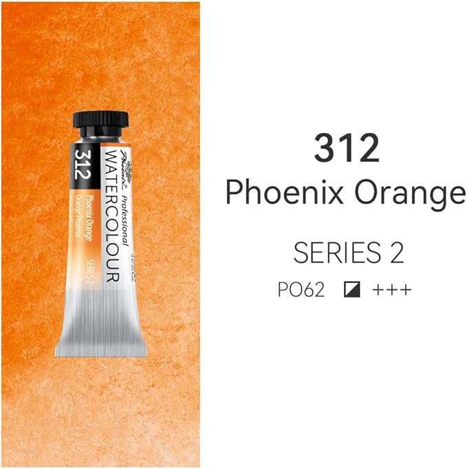 PHOENIX Professional Watercolor Paint Single Tube - 0.47 Fl Oz / 14ml - Phoenix Orange