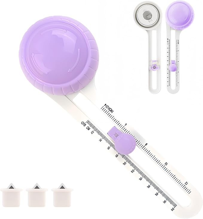 Circle Paper Cutters，Adjustable Rotary Circle Cutter，Circular Cardboard Circle Cutter with 3 Replaceable Blades, Trimmer Scrapbooking Tools，DIY Craft Cutting Tools Purple