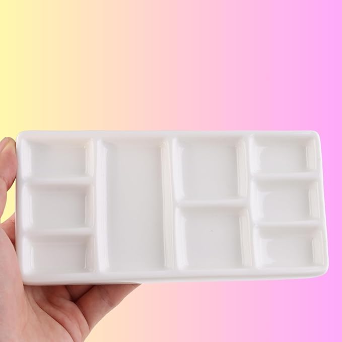 Travel Watercolor Palette, Portable Ceramic Palette 9 Well, Watercolor Palette with Lid, Empty Wet Palette Metal Paint Box with Porcelain Palettes(Pink Box)