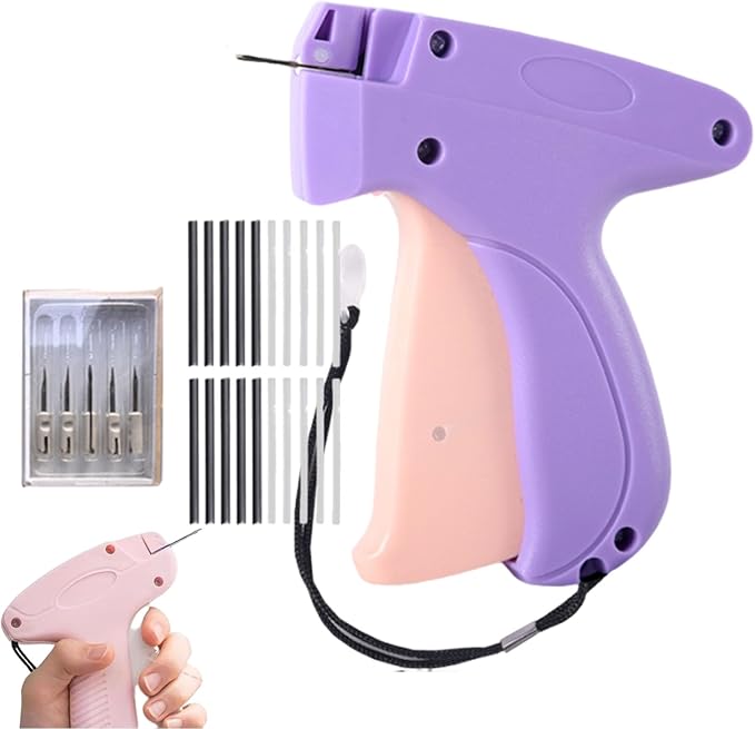 Portable Hemming Tool, Handheld Portable Sewing Machine, Includes 5 Needles, 1000 White Glue Needles& 1000 Black Glue Needles, For Quick Hemming & Repairs (Purple-Pink)