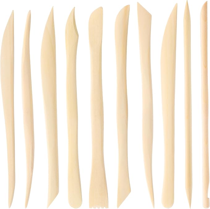 10Pcs Wooden Clay Sculpting Tools, 6.2'' Smooth Double Ended Clay Modeling Tools, Polymer Clay Tools Sculpting, Wood Pottery Clay Tool Kit for Ceramics Soap Playdough Carving Supplies