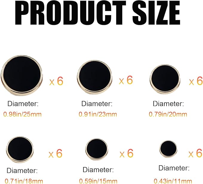 36 Pcs Metal Button 6 Sizes Alloy Shank Round Shaped Sewing Button Round Shaped Sewing Button for Women Men Wool Coat Suit Shirt Pants Jacket Sewing Crafts