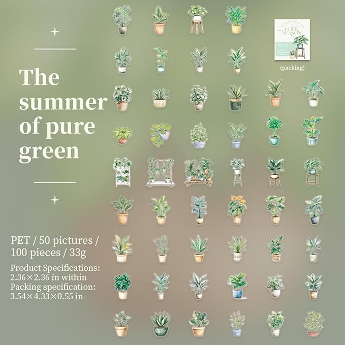 200Pcs Spring & Summer Botanical PET Stickers, Nature-Themed Scrapbooking Stickers for Journaling, DIY Crafts, and Decoration Supplies