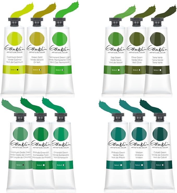 Gamblin Artist Oil Paint Set For Professionals - GREEN SET - 37ml Tubes