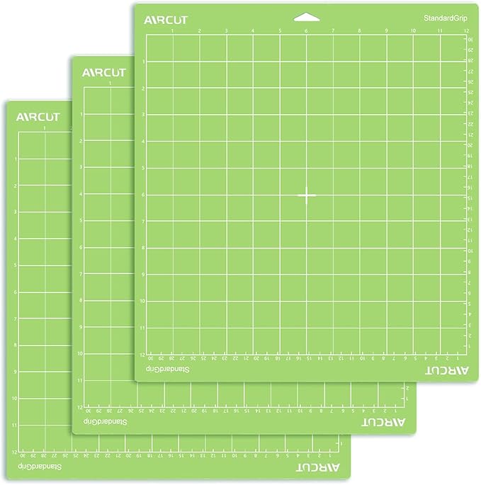 AIRCUT Standard Grip Cutting mat for Cricut Maker 3/Maker 4/Maker/Explore 3/4/Air 2/Air/One(12x12 Inch, 3 Mats) Standard Adhesive Sticky Green Quilting Cricket Cutting Mats Replacement Accessories