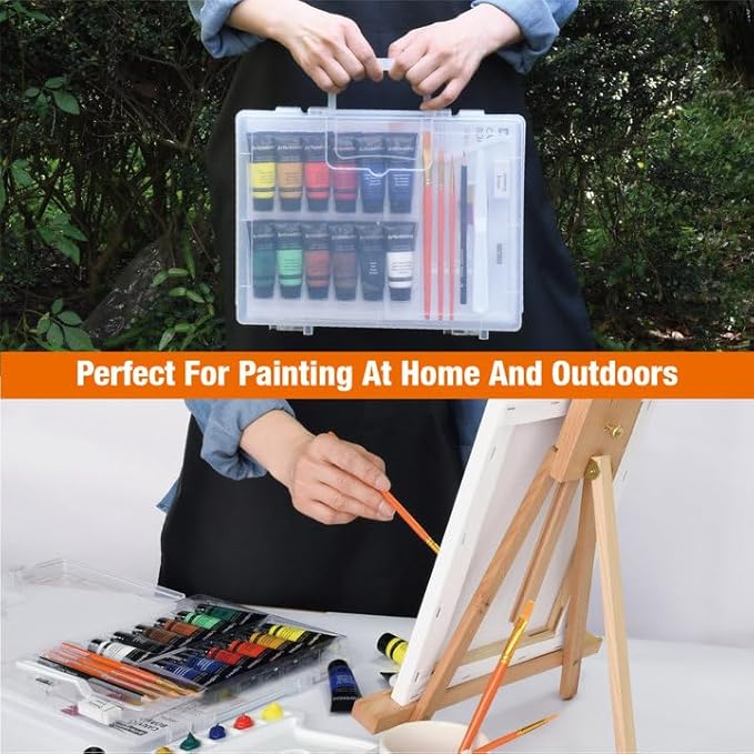 Artbreezing 25pc Tabletop Easel Painting Set,Acrylic Paint,Portable Easel,Brushes,Canvas,Apron, Plastic Carry Case,Art Set for Kids,Adults,Beginners,Artists (SET-25PCS-12 * 22ML)