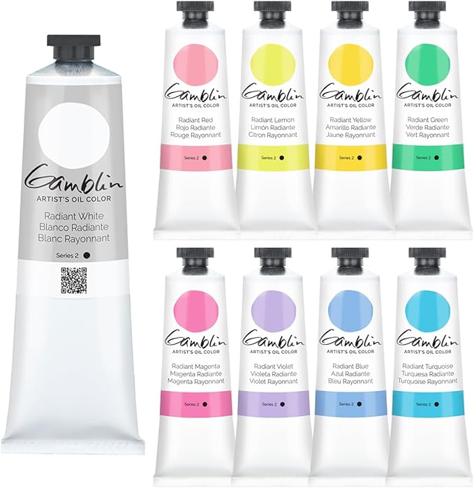 Gamblin Professional Oil Paint Set - 9 Radiant Colors, 37ml Tubes & 150ml Radiant White, Opaque & Low Absorption, Inspired by Impressionists, Ideal for Plein Air & Alla Prima Painting