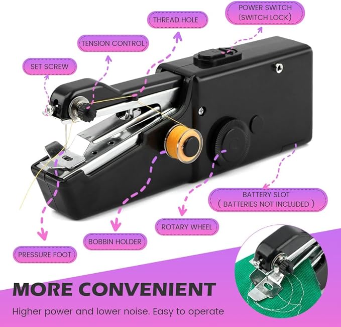 Handheld Sewing Machine - Mini Portable Quick Sewing Machine - Black - About 21x6.5x3.5cm/8.27x2.56x1.38inch - Plastic, Metal