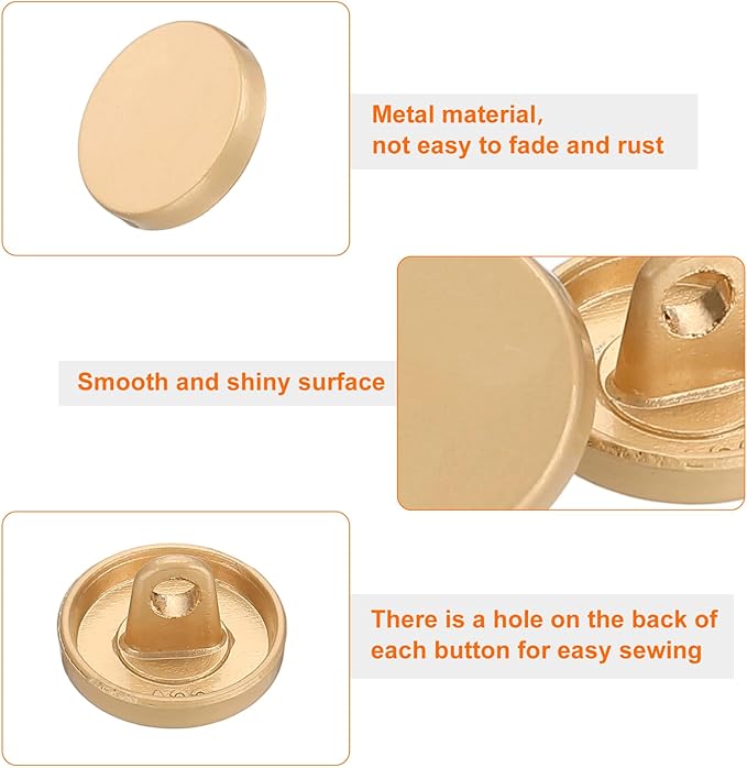HARFINGTON 50pcs 18L Metal Round Flat Sewing Buttons 11.5mm Alloy Shank Craft Replacement Button for Men Women Suit Woolen Coat Shirt Trousers Sewing Crafts, Matt Gold