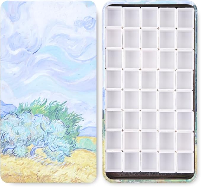 Portable Watercolor Tins Paint Palette with 40Pcs Empty Half Pans and Magnetic Squares, Small Travel Metal Paint Box with Acrylics Painting Art Drawing.Wheat Field