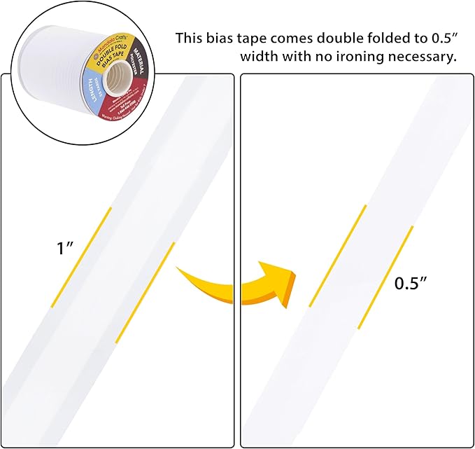 Mandala Crafts 55 Yards 1/2 Inch White Double Fold Bias Tape for Sewing - Bias Binding Tape for Quilting Binding, Hemming, Seam, and Fabric Piping