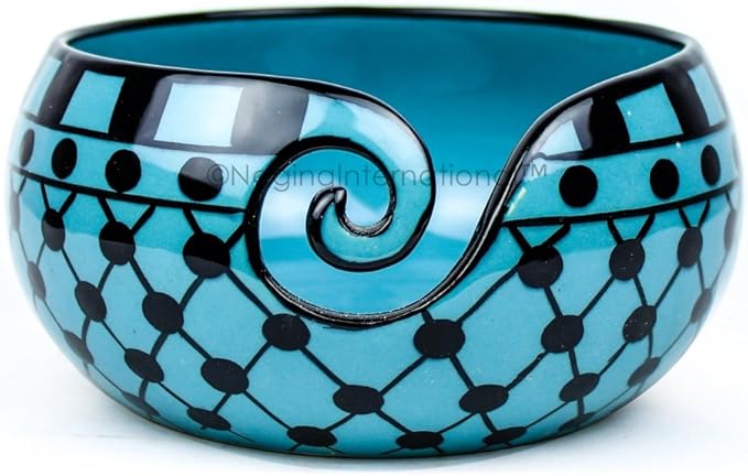 Nagina International Ceramic Attractively Hand Painted Gorgeous Stoneware Yarn Ball Storage Bowl With Innovative Dispensing Curl | Knitting & Crochet Accessions (Small, Dawn Blue)