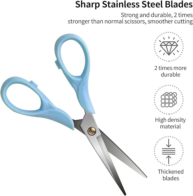 Gold Scissors, Stainless Steel Blade with Acrylic Handle, All Purpose Scissor for Office, School, Home, Fabric Shears, Tijeras (6.3" Blue)