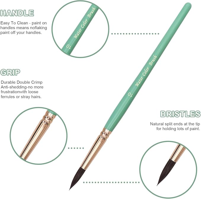 Round Pointed Tip Paint Brushes Set, 6 Pcs Artist Paint Brushes for Acrylic Oil Watercolor Gouache Painting, Inks