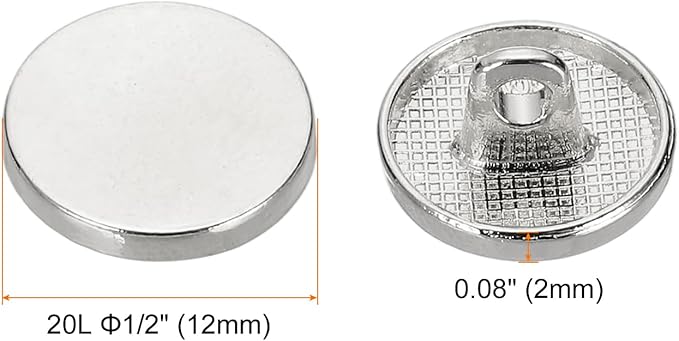 HARFINGTON 50pcs 20L Metal Round Flat Sewing Buttons 12mm Alloy Shank Craft Replacement Button for Men Women Suit Woolen Coat Shirt Trousers Sewing Crafts, Silver Tone