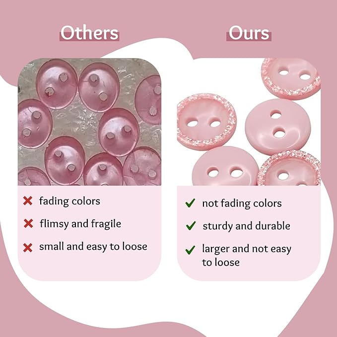 100 Pack Pink Sewing Buttons 0.35 inch 14L Glitter Round Polished 2 Hole Buttons Glossy Plastic 9mm Ideal for Sewing Blouse Skirt School Outfits Aprons Pants Jackets Accessories Bags DIY Crafts